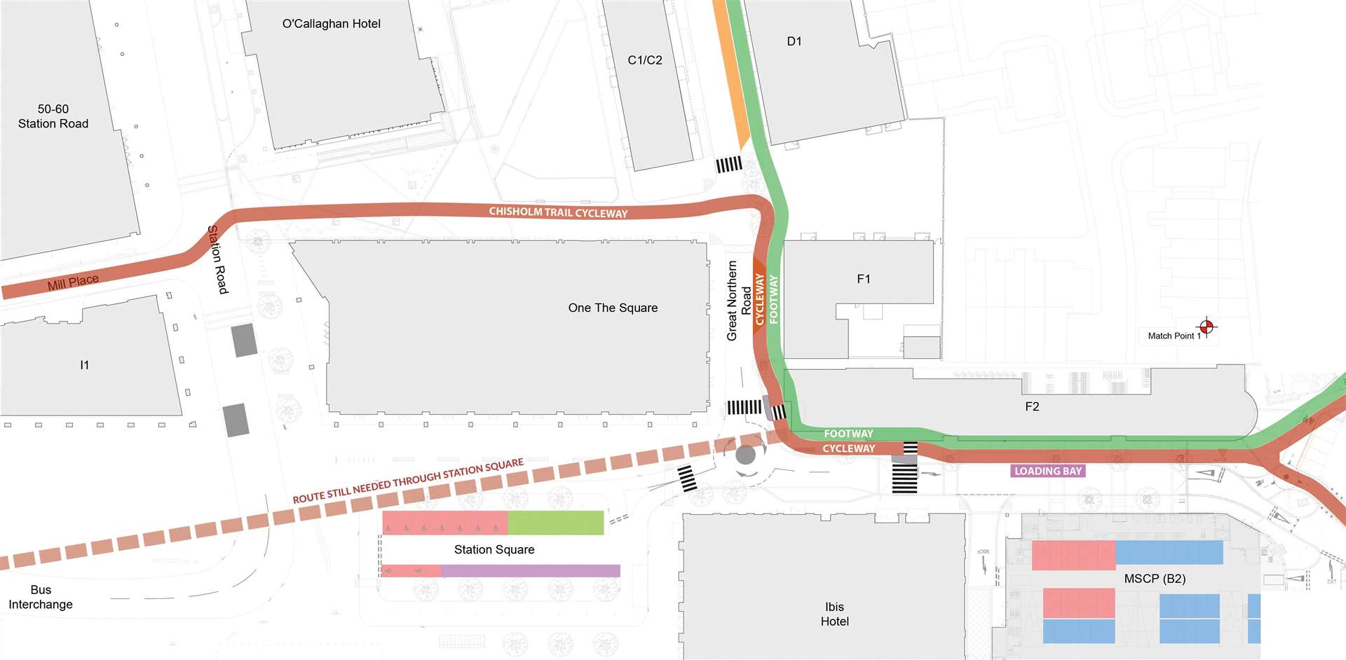 Smarter Cambridge Transport and Camcycle propose a cycle and walking route through the Devonshire Quarter that avoids the mini roundabout (42745804)