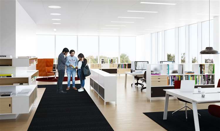 Workplace layout with people